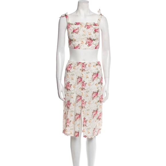 Reformation Gramercy Two Piece Set Floral Crop Top Pencil Skirt S 4 Pink Ivory - Picture 15 of 16